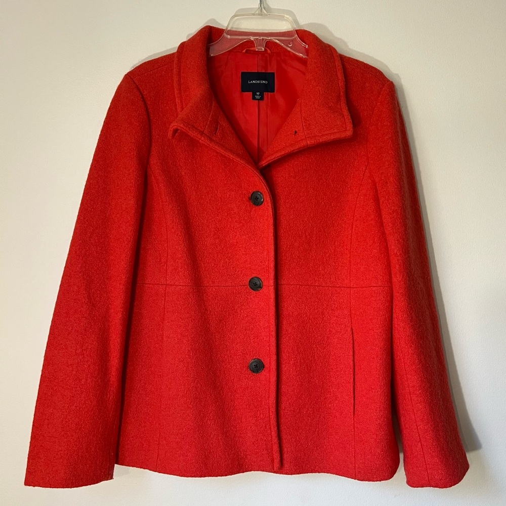 Lands End Red Wool Pea Coat